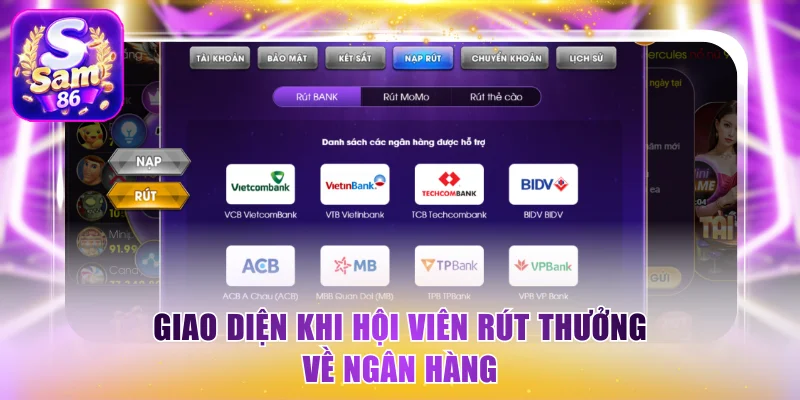 Giao diện khi hội viên rút thưởng về ngân hàng